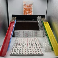 Vintage MAH JONGG Set 152 Tiles, 4 Racks, Case, Manual, Scorecards