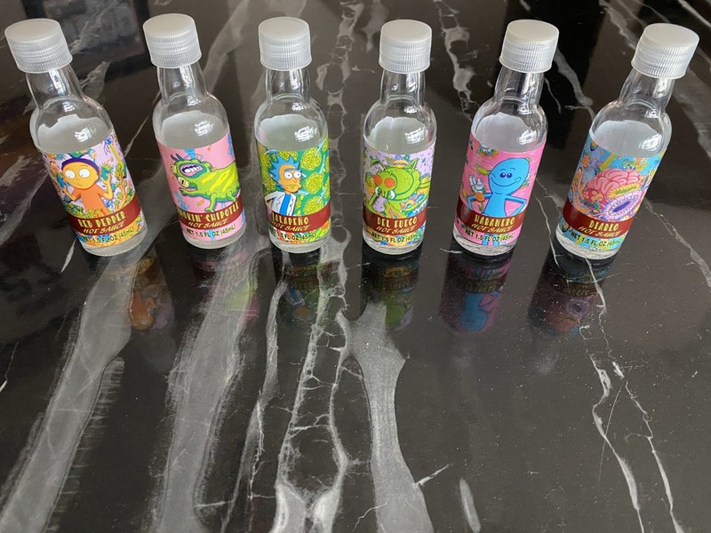 Rick & Morty Hot Sauce Challenge Gift Set Six Empty Hot Sauce Bottles Adult Swim
