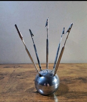 Mid Century Modern Sputnik Card Holder Atomic Chrome Memo Clip Desk Decor