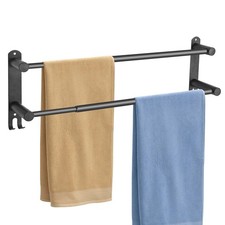 Double Towel Bar  adjustable16-28IN Matte Black Towel Racks for Bathroom, Stai...
