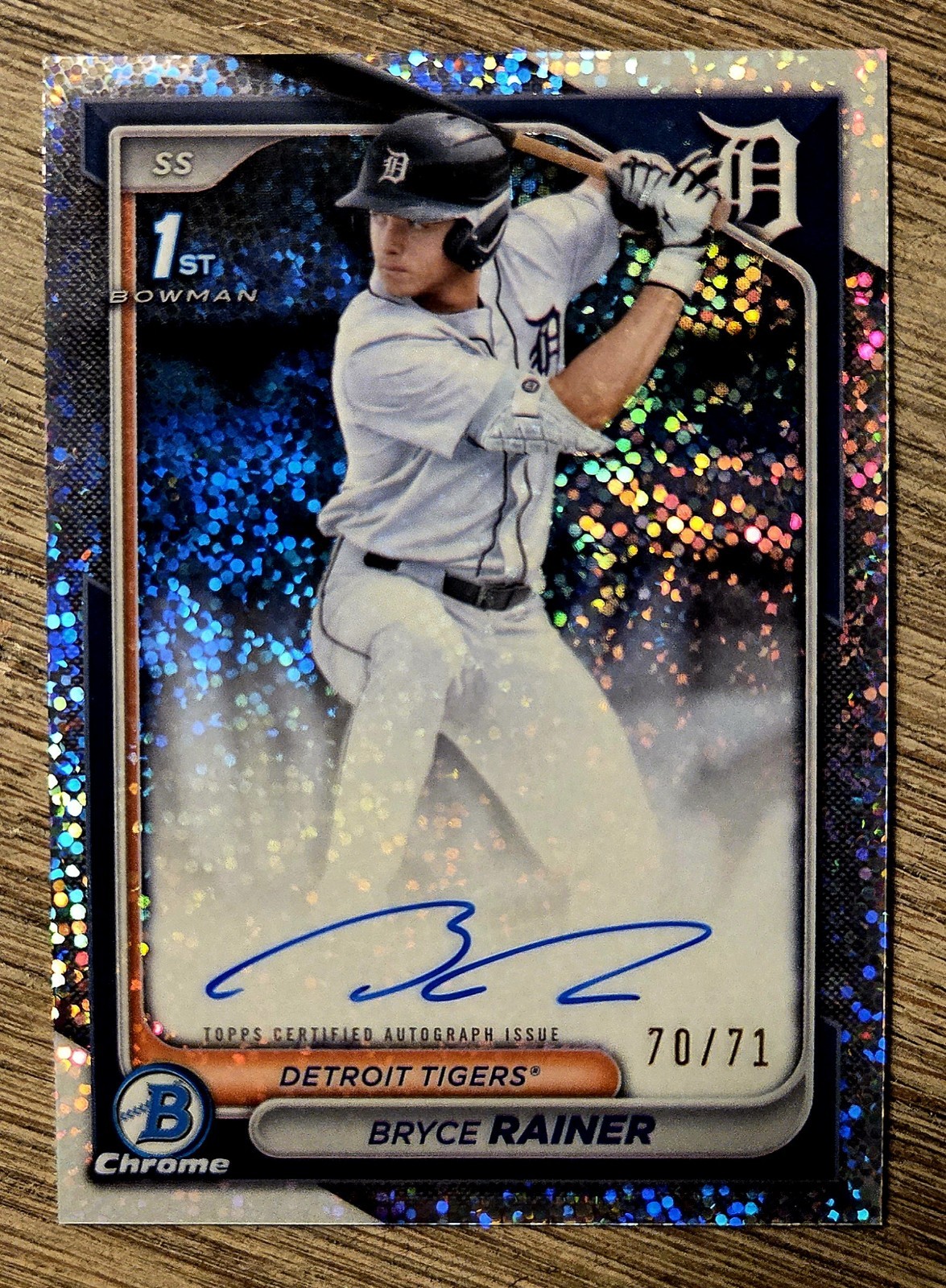 2024 Bowman Draft Bryce Rainer 1st Chrome Sparkle Auto Refractor #/71 Tigers
