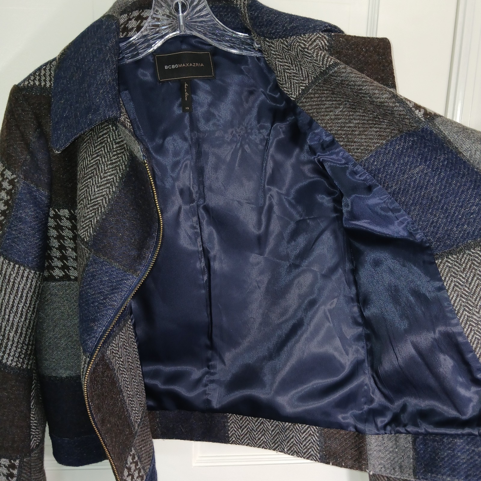 BCBGMAXAZRIA Patchwork Wool Blend Jacket Coat Mot… - image 12