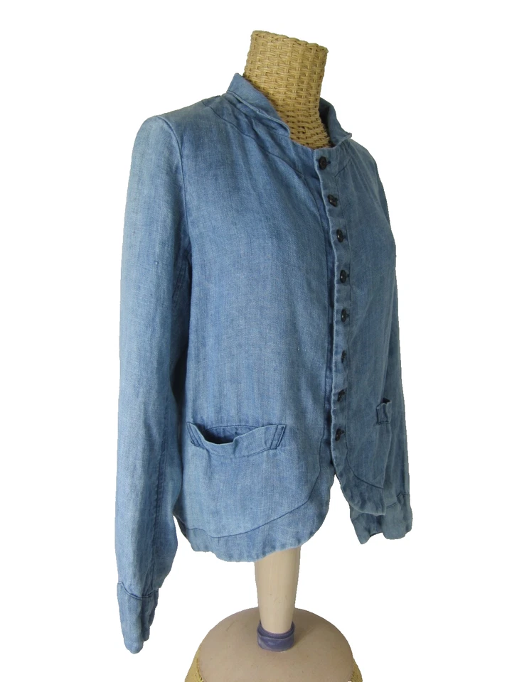 CP Shades Jacket Womens XS Denim Blue 100% Linen Coastal Casual Pockets Cropped - Image 2 of 4