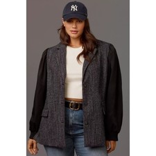 Anthropologie Maeve Mixed Media Relaxed Jacket Size 8 Bomber Blazer Tweed NEW