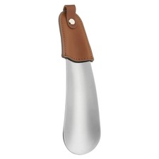 Shoe Horn 6.3" Metal Leather Curved Handle Shoe Helper Shoehorns, Brown Silver