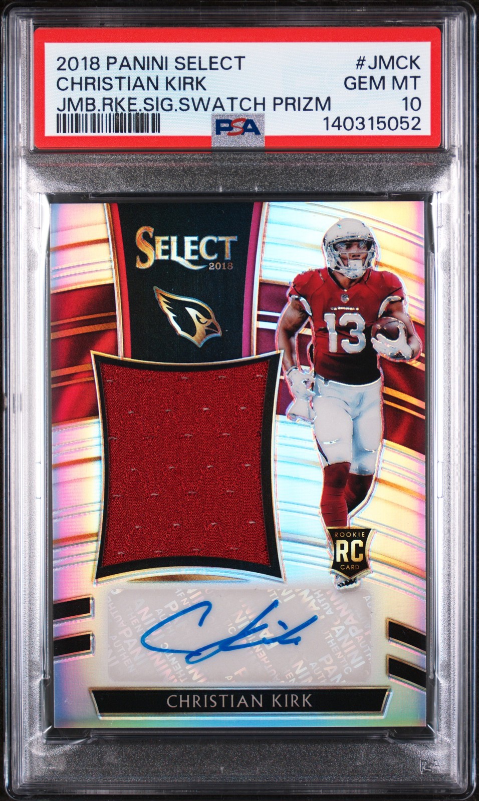 2018 Panini Select Jumbo Rookie AUTO MEM Prizm /49 Christian Kirk Prizm PSA 10