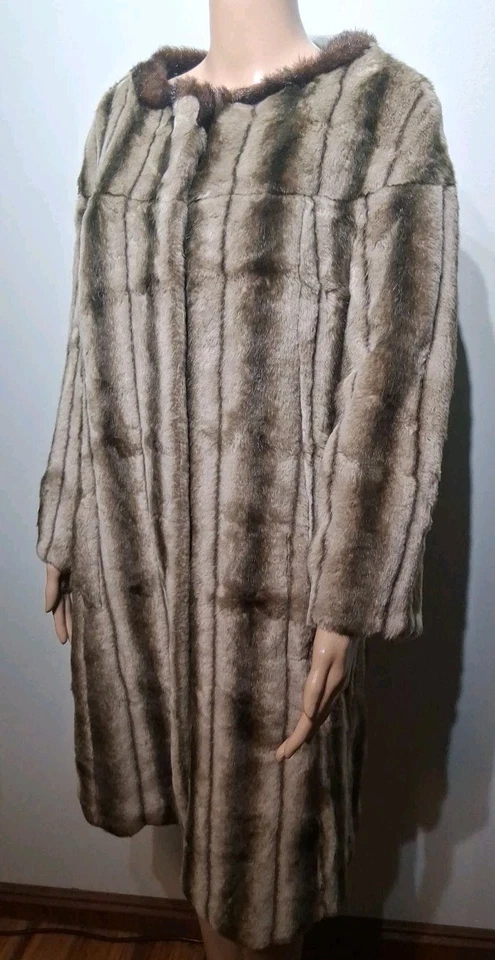 Abrigo Frances Valentine Imitación Visón Rayas Forrado Cierre a Presión Talla S Foto 3 de 4