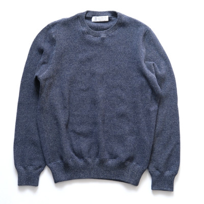 BRUNELLO CUCINELLI Cashmere Wool Silk Rib Knit Sweater Blue Men Size S IT 48