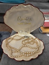 Rosita 3 strand pearl necklace Vintage  shell shape original box 