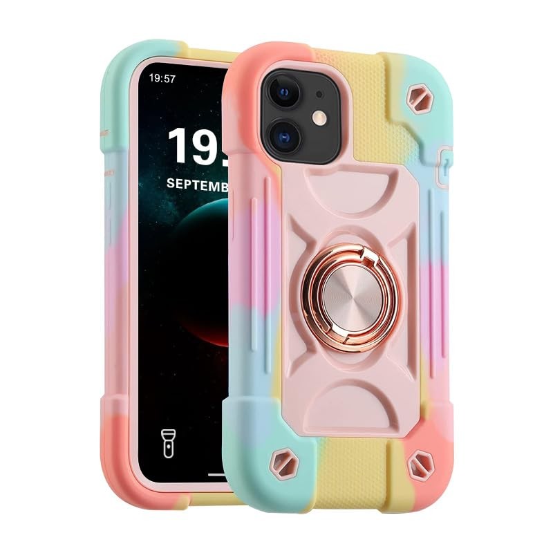 Coque iPhone 12 antichoc avec bague de support aimantée pour voiture
