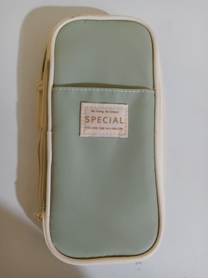 Cute Angoo pencil case Mint Green and white expandable zipper multiple pockets