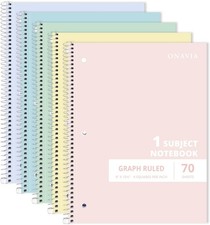 5 Pack Graph Paper Spiral Notebook, 140 Pages, 8x10.5in, 3-Hole