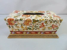 Vintage Decorative Porcelain & Brass Floral Tissue Box