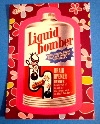 2008 Wacky Packages Flashback1 {FB1} Pink Border ''LIQUID BOMBER'' #16 Sticker