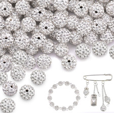 100 pcs 10mm Rhinestone Beads for Jewelry Making Crafting, White Shiny Round Dis