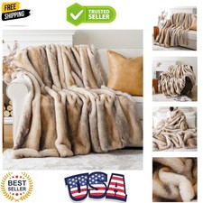 Dual-Sided Faux Fur Throw Blanket - 50"x60" for All Seasons Comfort