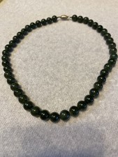 Natural Beautiful Dark Green Jade Gemstone Round Beads Necklace 17'