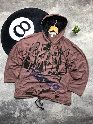 KENZO Vintage Rare Avantgarde Hoodie 1/3 Zip Streetwear Big Logo Monogram Gothic