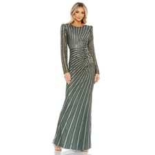 Mac Duggal Embellished Puff Sleeve Side Knot Gown Slate Gray 16