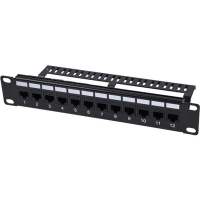 12-Port Cat6 Patchpanel 1U Schwarz Kabelmanagement Profi Racks kompatibel