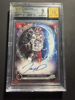 2024 Topps Chrome Cosmic Rookie Auto Jayden Daniels Red Flare Jersey # 5/5 BGS 9