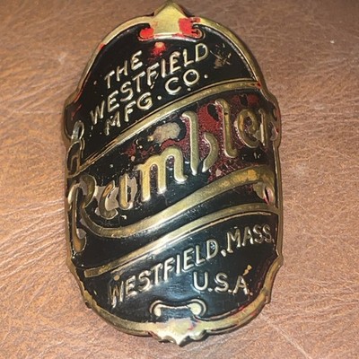 RAMBLER WESTFIELD BIKE HEAD BADGE EMBLEM BRASS VINTAGE RARE MADE IN USA