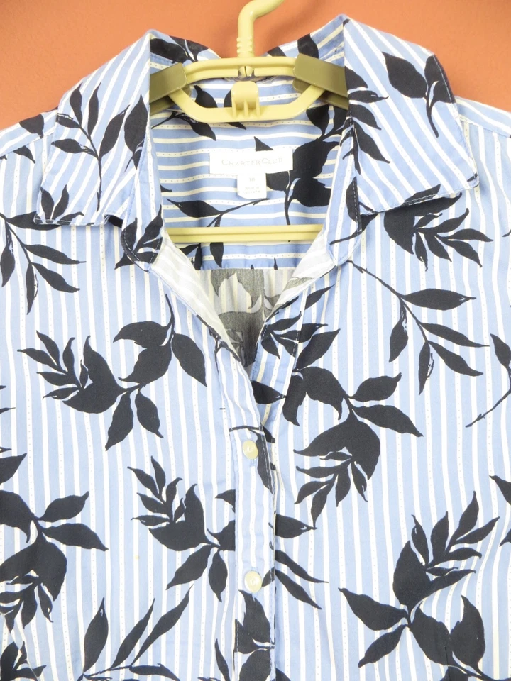 Camiseta sin mangas Charter Club para mujer con cuello de algodón claro multicolor floral a rayas 10 Foto 4 de 4