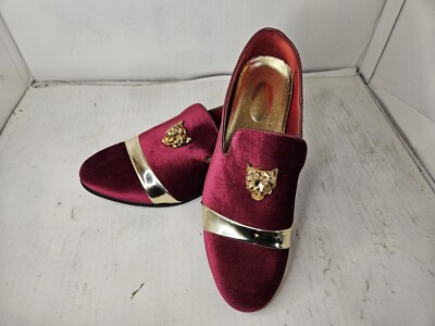 men dress loafers burgundy/wine & Gold shoes Wedding Slip On Size 40 eur  8.5-9 | eBay