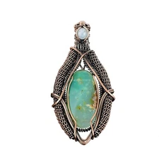 Mothers day Sale Oval Chrysoprase Gemstone Rainbow Moonstone Wife Pendant Copper