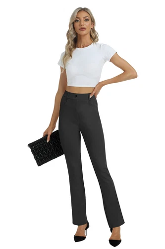 Women Bussiness Slacks Pant Soft Comfy Elastic Casual Stretch Bootcut Trousers - Picture 43 of 66