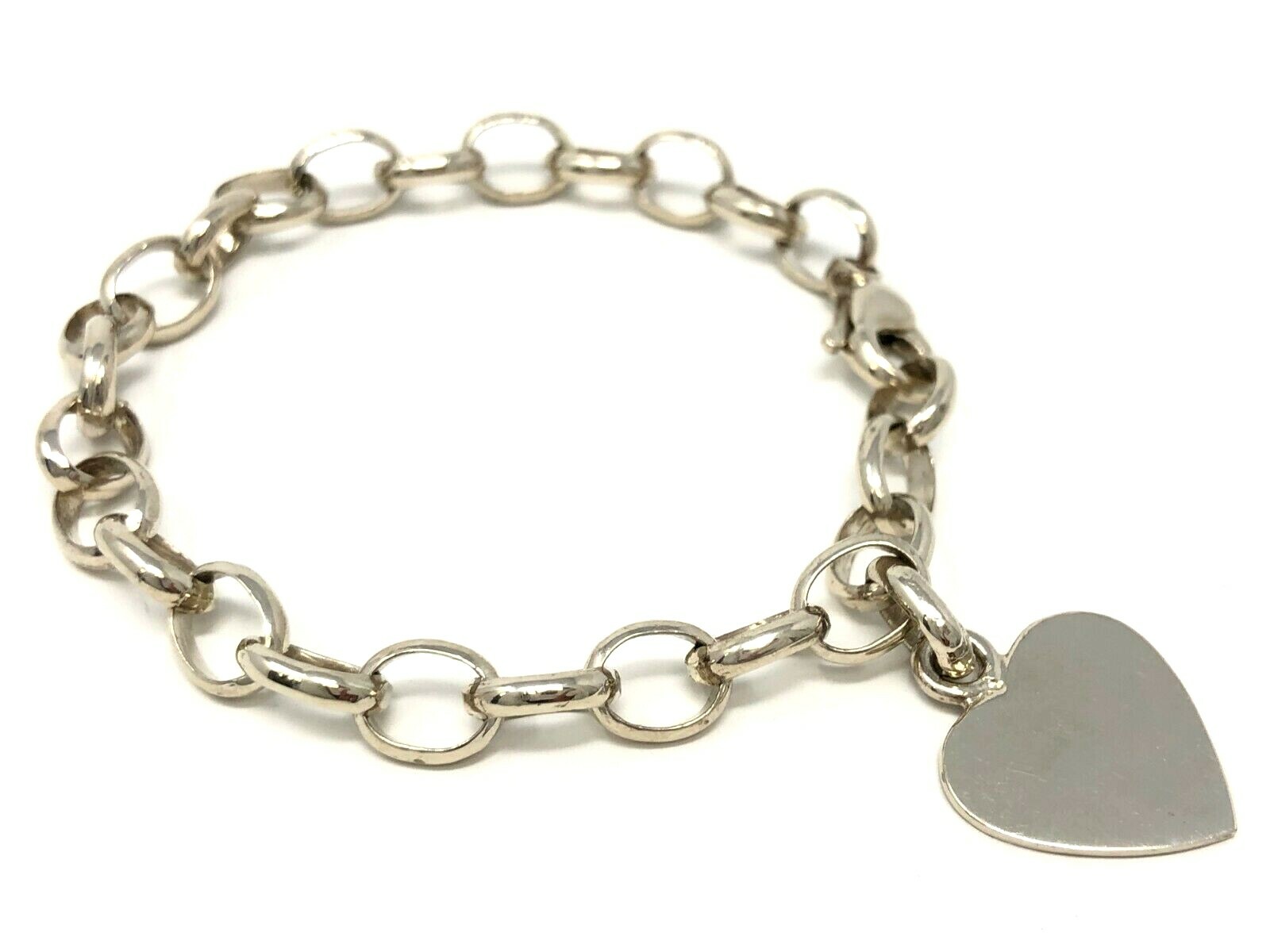 10k White Gold Rolo Link Chain Heart Charm Bracelet 7" 14 grams eBay