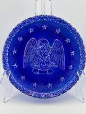 Fenton Bicentennial Plate Daniel Webster Quote Eulogy Cobalt Blue Carnival Glass