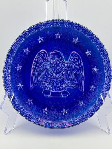 Fenton Cobalt Blue Carnival Glass Bicentennial Plate Daniel Webster Quote Eulogy