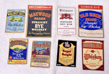 Lot of 8 Antique Whiskey Rye Gin Labels Rainbow Blue Hills Royal Knight Biltmore