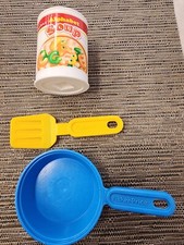 Fisher Price Vintage 1987 Fun with Food Blue Frying Pan  Spatula W/ Soup "Can"