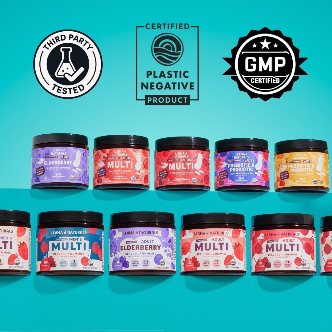 Llama Naturals Kids Multivitamin Gummies, Vegan, Organic with Vitamin D, C & K, 