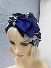 Vintage inspired 20s30s half bow flowers printed hat turban chemo size M_L 61cm 