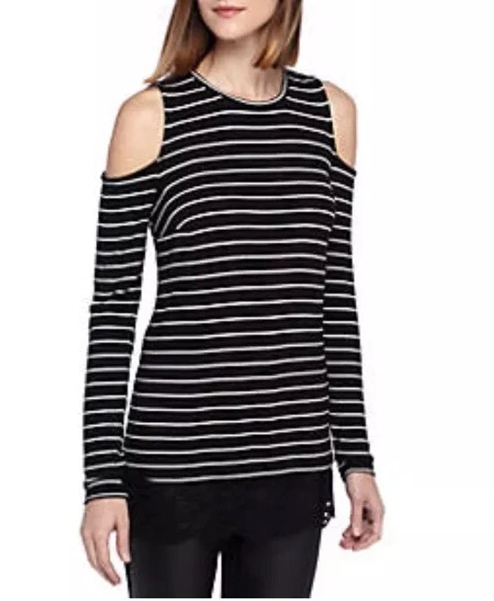 Top ribete encaje hombro frío azul Kaari. Talla XL. 