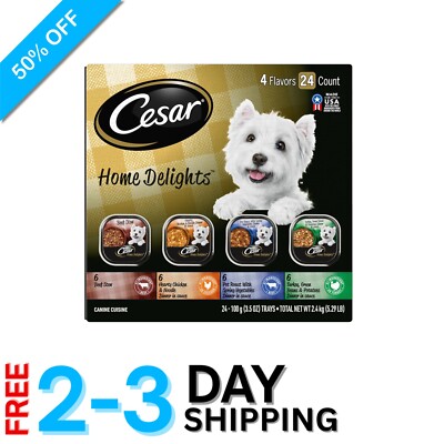24-Tray Variety Pack of Cesar Home Delights Wet Dog Food   Real Meat & Veggies
