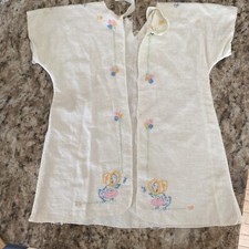 Vintage 1950's Baby Gown with Green Trim and Flowers Embroidery Work