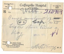 1923 Prescription, Dr. A.A. Krugg, Coffeyville, Kansas Hospital, Patient Webb