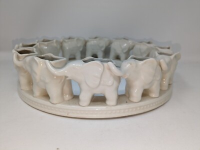 Vintage Circle of Miniature Ceramic Elephant Planters Pot Ring Succulents Decor
