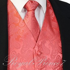 20-II CORAL XS to 6XL Paisley Tuxedo Suit Dress Vest Waistcoat  Neck tie Prom