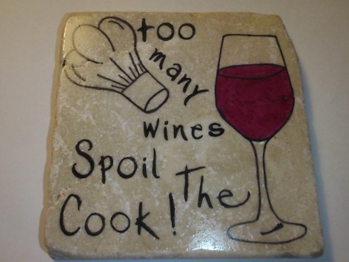 Unusual Handmade Stone Tile Coaster/"Too Many Wines Spoil The Cook/Gifts/Xmas - Picture 2 of 3