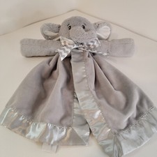 Bearington Baby Elephant Lovey Plush Security Blanket Satin Gray