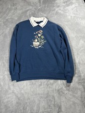 Vintage Morning Sun Grandma Crewneck Sweater Blue L 90s Outdoor Nature Bird