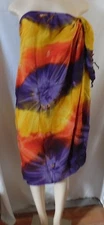 PURPLE GOLD ORANGE  WRAP SARONG TIE DYE COVER UP FRINGE EDGE RAYON
