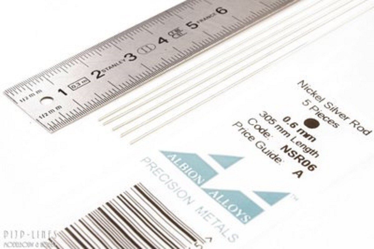 ALBION ALLOYS NSR06 PACK OF 5 PIECES NICKEL SILVER ROD / WIRE 0.6mm x
