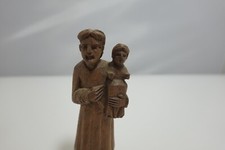 Vtg Woman Mother Holding Child Baby Hand Carved Wooden Sculpture 4" Figure