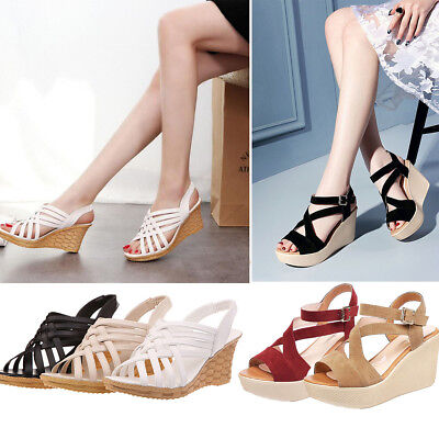 Women's Peep Toe High Platform Wedge Sandal Shoes Size New Summer Wear Pumps